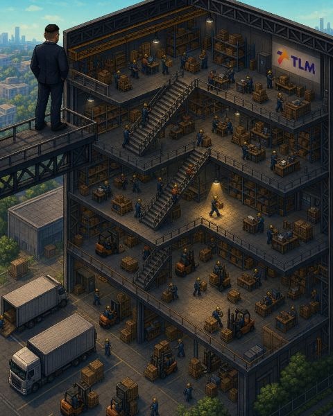 Branded scene: Manish over a TLM warehouse
