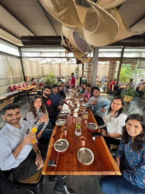 Team photo: the Laudco Media team at dinner